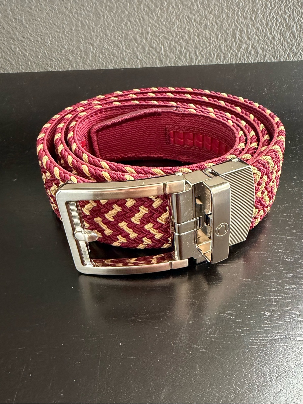 Nexbelt Braided Ratchet Golf Belt Garnet & Gold Cut to 36.5 Inches Unworn